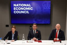 Prime Minister Andy Burnham chairing a meeting of the National Economic Council alongside Chancellor of the Exchequer John Healey (right) and Juliet Chua, Director General, Economic and Domestic Affairs Secretariat in Glasgow. Northern Ireland was not represented. Pic: Russell Cheyne/Press Association