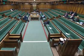 Sir Jeffrey Donaldson speaks to a sparsely populated House of Commons as the MPs who turned up discuss a motion affirming Northern Ireland's place in the United Kingdom - something promised in the DUP's deal with the government.