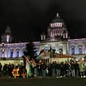 Palestinian supporters outside City Hall in Belfast on 15/11/2024