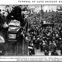 A photograph which appeared in the News Letter in 1924 alongside the story about the funeral of  Mr William Hutton, a well-known Belfast evangelist, which had been held on the steps of the Customhouse in Belfast. Picture: News Letter archives/Darryl Armitage