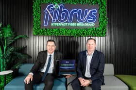 Fibrus has launched a new product which aims to fight the ever-rising cost of doing business for small businesses. Retail NI is partnering with the local full fibre broadband provider to highlight the offer. Pictured are Glyn Roberts, chief executive of Retail NI and Colin Hutchinson, chief financial officer at Fibrus