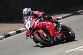 Honda Racing's Dean Harrison at Signpost corner. (Photo by Stephen Davison/Pacemaker Press)