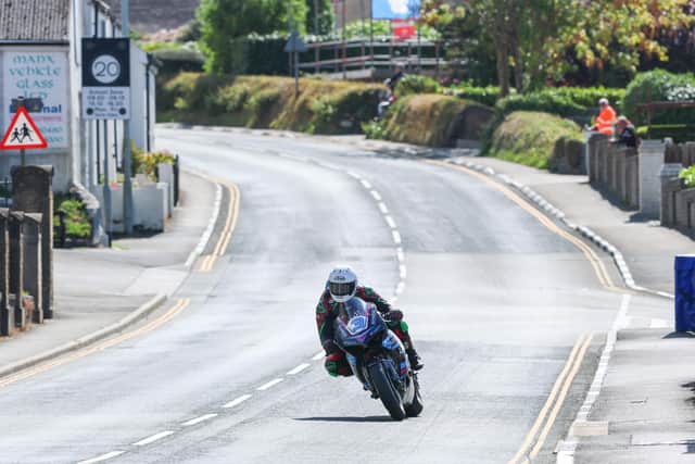 Johnny Stewart won the Manx Grand Prix Supersport race on the LPA Racing Ducati V2 for a Saturday double. (Photo by Callum Staley/Pacemaker Press)