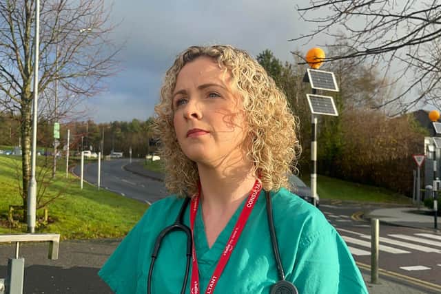 Doctor Eimhear Kearney outside Antrim Area Hospital. Photo: Claudia Savage/PA Wire