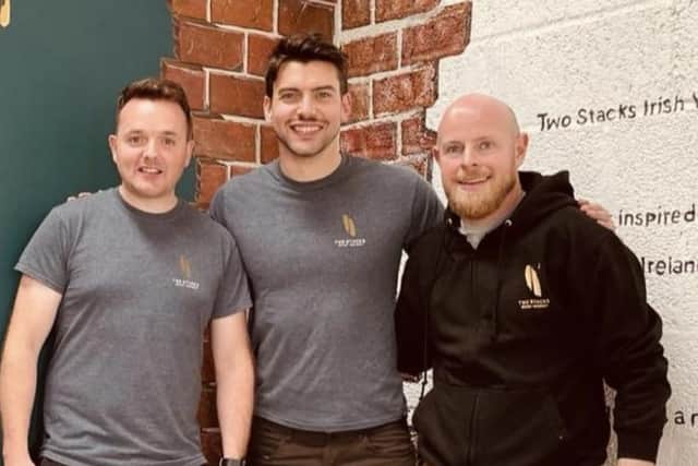 Shane McCarthy, Liam Brogan and Donal McLynn, the founders of Two Stacks Irish Whiskey in Newry – ‘Best Pot Still Irish Whiskey’