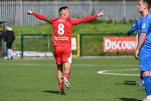 Rory Hale celebrates after scoring Cliftonville's fourth goal against Carrick Rangers. PIC: Inpho/Stephen Hamilton