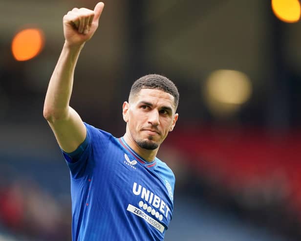 Rangers' Leon Balogun gestures towards the fans following the Scottish Gas Scottish Cup semi-final match at Hampden Park, Glasgow. PIC: Andrew Milligan/PA Wire.