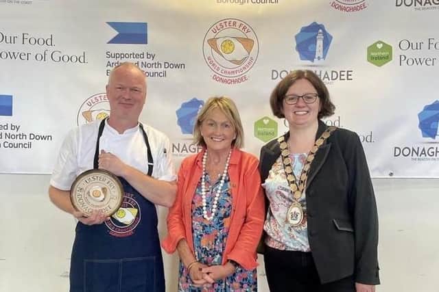 Head chef Stephen McDonald pictured last year accepting the award from chef Jenny Bristow and Ards and North Down mayor Jennifer Gilmour