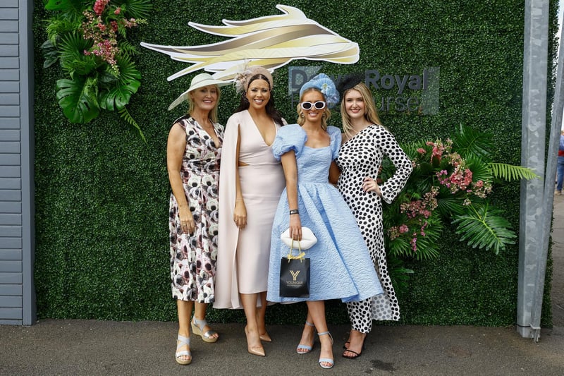 Maria McAvoy wins Best Dressed at Down Royal Racecourse. Maria is pictured with Aine Larkin, Rebecca McKinney, and Victoria Withers. 

Photo by Phil Magowan / Press Eye