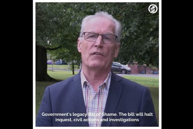 A 2022 video on Gerry Kelly's own Facebook page, in which he decries those involved in state and loyalist killings and voices opposition to the government's amnesty bill