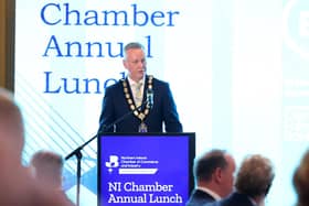 NI Chamber president, Cathal Geoghegan addresses the membership organisation’s Annual Lunch in Belfast City Hall