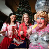 Caroline Martin from Dale Farm with Cinderella and a lolly-loving May McFettridge, Northern Ireland's standout panto dame