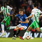 Rangers' Borna Barisic (centre) during the Europa League victory over Real Betis. (Photo by Andrew Milligan/PA Wire)