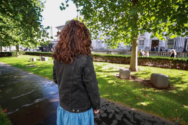 A woman from Co Armagh, pictured outside Royal Courts of Justice, Belfast, who is retaining her anonymity, has spoken out about her experience following a sex attack, saying she wants other survivors to know that it is possible to get justice. She saw four men involved in the attack in Portadown in 2014 sentenced for their parts in the attack.  Photo: Liam McBurney/PA Wire