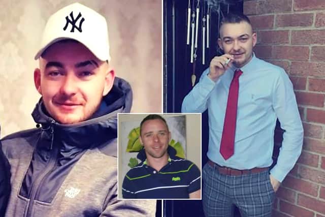 West Belfast murder victim Kevin Conway (main images) and inset Shane Whitla, whom he was accused of murdering