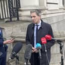 Taoiseach Simon Harris speaking to the media on his way into Cabinet in Dublin, where he said Ireland has a "legitimate expectation" that a 2020 agreement between Ireland and Britain on migration should be honoured. Photo: Grainne Ni Aodha/PA Wire