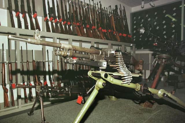 Provisional IRA weaponry recovered by the security forces from the IRA, as photographed in 2001. The 2015 Northern Ireland Office report reaffirmed by the PSNI in 2021 said the group still retains arms and is involved in murders.