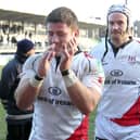 Current Dungannon coach Bryan Young (front) celebrating a win with Ulster in 2011. (Photo by Darren Kidd/PressEye)