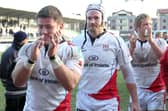 Current Dungannon coach Bryan Young (front) celebrating a win with Ulster in 2011. (Photo by Darren Kidd/PressEye)