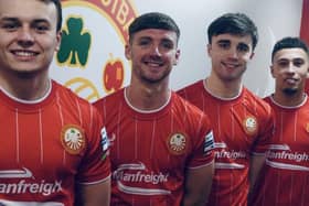 Jack Henderson (second from left) joined Portadown earlier this week alongside TJ Murray, Ciaran Dobbin and Jamie Browne. PIC: Portadown FC