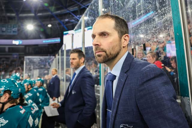 Belfast associate coach Jeff Mason along with head coach Adam Keefe during a pre-season game against Herlev Eagles