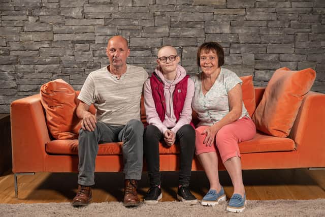 Charlotte McCune with her mum and dad, Ernestine and Thomas, at Cancer Fund for Children’s therapeutic short break centre, Daisy Lodge, based in Newcastle, Co. Down.
