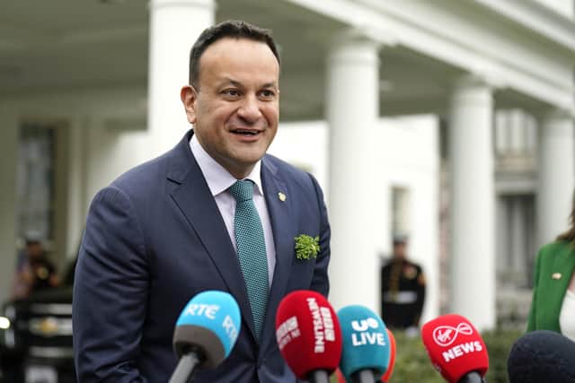 Taoiseach Leo Varadkar speaks to the media after his bilateral meeting with US President Joe Biden at the White House in Washington, DC, during his visit to the US for St Patrick's Day. Niall Carson/PA Wire
