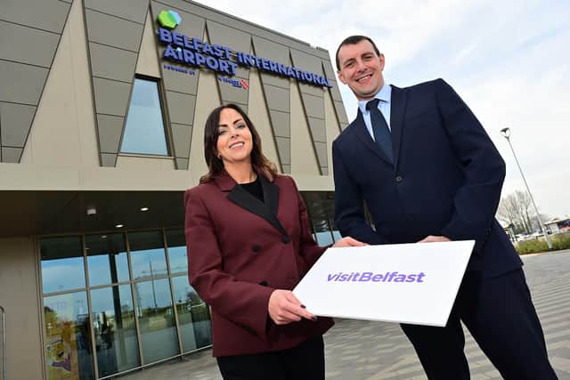 Belfast International Airport and the city region’s destination marketing and management organisation, Visit Belfast, have embarked on a new strategic tourism partnership designed to boost tourism, support investment and enhance the visitor experience. Pictured are Rachael McGuickin, deputy chief executive officer, Visit Belfast and Dan Owens, Belfast International Airport’s chief executive officer
