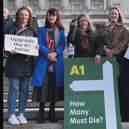 Safety campaigners Ciara Sands, Sinead Lunny, Monica Heaney, councillor Joy Ferguson and MLA Eoin Tennyson pushed for A1 road improvements at Stormont.
