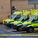 Ambulances at the Antrim Area Hospital. Hospital waiting lists in Northern Ireland have risen by 185% in less than a decade.