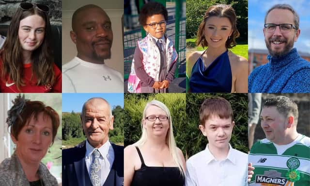 Undated handout photos issued by An Garda Siochana of (top row, left to right) Leona Harper, 14, Robert Garwe, 50, Shauna Flanagan Garwe, five, Jessica Gallagher, 24, and James O'Flaherty, 48, and (bottom row, left to right) Martina Martin, 49, Hugh Kelly, 59, Catherine O'Donnell, 39, her 13-year-old son James Monaghan, and Martin McGill, 49, the ten victims of explosion at Applegreen service station in the village of Creeslough in Co Donegal on Friday.