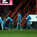 Oxford United's Oisin Smyth celebrates scoring their side's second goal of the game with teammates during the Sky Bet League One match at The Valley, London