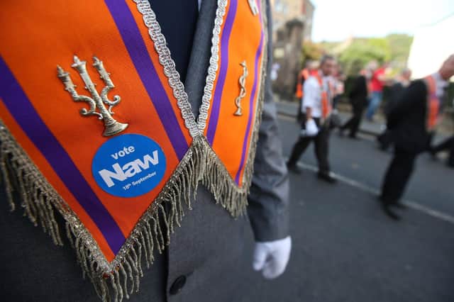 An Orange Order parade in Scotland ahead of the 2014 independence referendum. Photo: Andrew Milligan/PA Wire