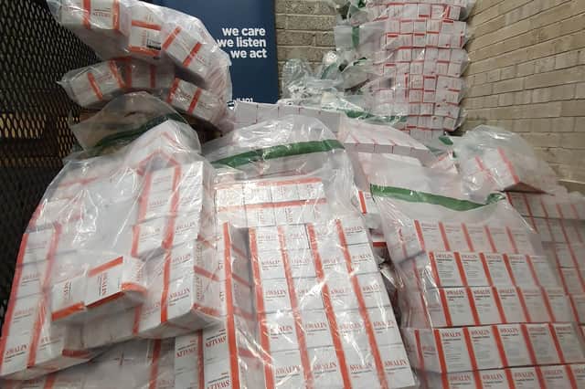 PSNI photo of drugs seized during searches at four addresses in north and east Belfast were carried out on Thursday with a potential street value of £450,000. Photo: PSNI/PA Wire