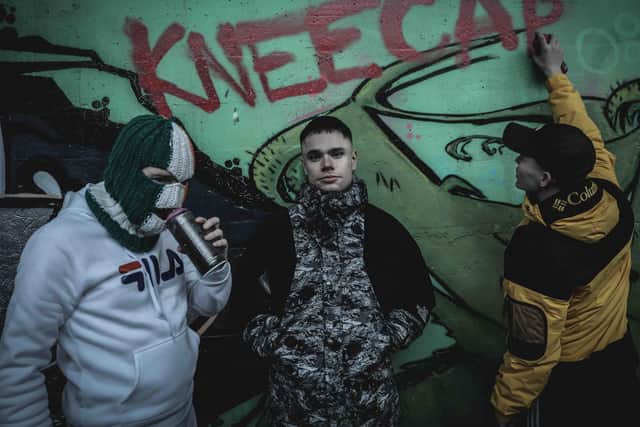 The west Belfast band Kneecap raps about drugs, the Troubles and the Irish language. Photo: PEADAR GILL