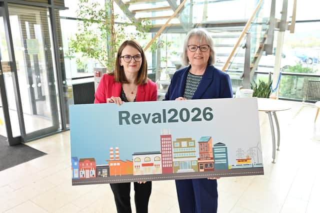 Finance Minister Dr Caoimhe Archibald MLA has urged businesses to participate in a rates revaluation exercise to help inform future bills. Finance Minister Dr Caoimhe Archibald MLA pictured with Angela McGrath, the commissioner of Valuation at Land & Property Services