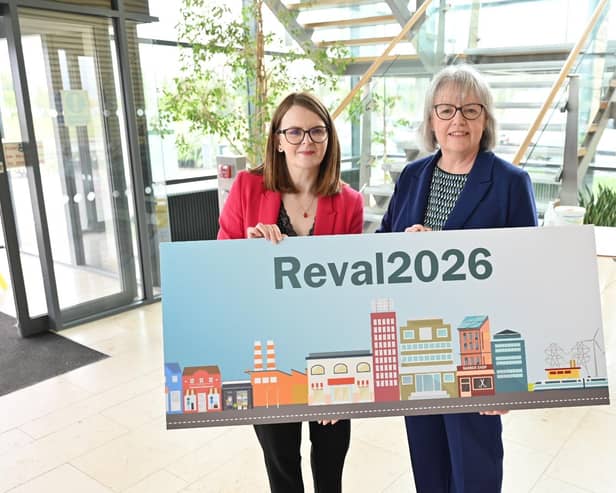 Finance Minister Dr Caoimhe Archibald MLA has urged businesses to participate in a rates revaluation exercise to help inform future bills. Finance Minister Dr Caoimhe Archibald MLA pictured with Angela McGrath, the commissioner of Valuation at Land & Property Services