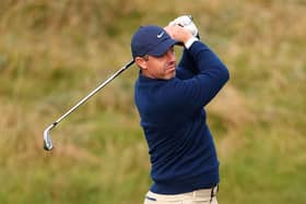 Rory McIlroy plays a shot today prior to the Amgen Irish Open at Trump International Golf Links in Doonbeg