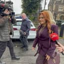Former Mid and East Antrim Council chief executive Anne Donaghy (right) leaves Ballymena Magistrates' Court on Wednesday after being convicted of two counts of deleting an email under the Freedom of Information Act. She was cleared of a third charge of attempting to delete a second email. P