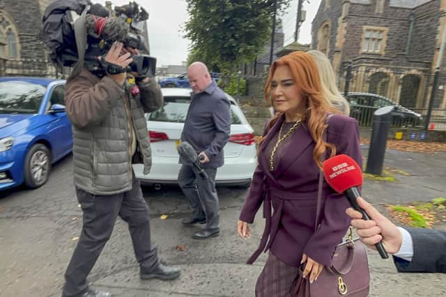 Former Mid and East Antrim Council chief executive Anne Donaghy (right) leaves Ballymena Magistrates' Court on Wednesday after being convicted of two counts of deleting an email under the Freedom of Information Act. She was cleared of a third charge of attempting to delete a second email. P