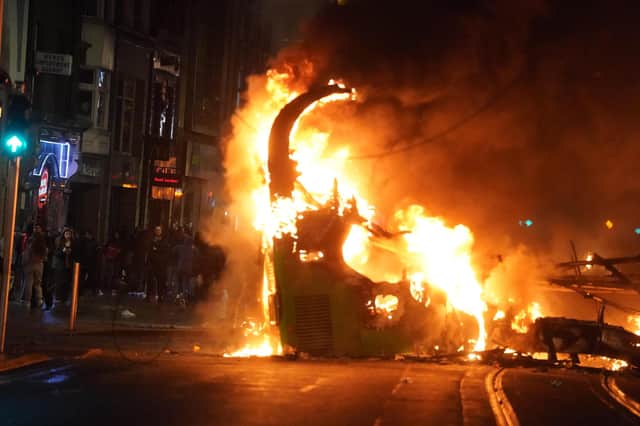 Rioting took place in Dublin city centre on the evening of November 23. It involved incidents of vandalism, arson, looting, and assaults on gardaí (Picture: Brian Lawless/PA)