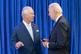 The then Prince of Wales (now King Charles III) with President of the United States Joe Biden ahead of their bilateral meeting during the Cop26 summit at the Scottish Event Campus (SEC) in Glasgow. Mr Biden will meet the King and Prime Minister Rishi Sunak when he visits the UK before heading to Lithuania and Finland in an overseas trip from July 9-13, the White House said.