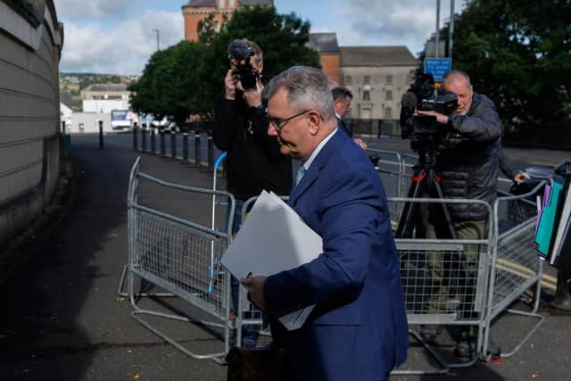 Sir Jeffrey Donaldson arriving at Newry Crown Court on Monday, where he and his wife Lady Eleanor Donaldson are accused of historical sexual offences. (Picture: Liam McBurney/PA Wire)