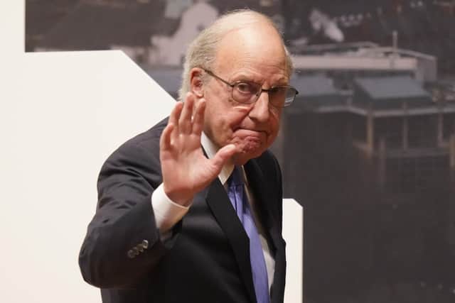George Mitchell on stage during the three-day international conference at Queen's University Belfast to mark the 25th anniversary of the Belfast/Good Friday Agreement.