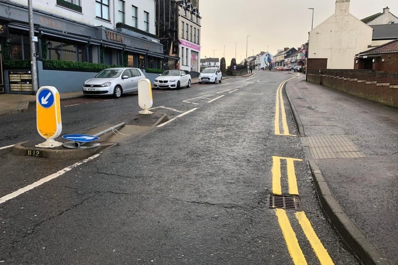 Sign blown over and removed from the road in Portstewart