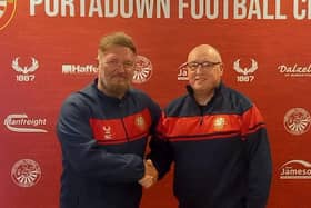 Niall Currie (left) pictured with Davy Douglas, who has been appointed as Performance Analyst at Shamrock Park. Picture: Portadown FC