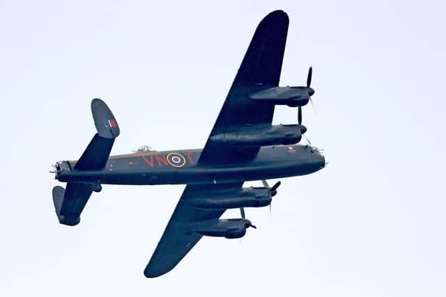 The Lancaster passes over Larne during Armed Forces Day in the County Antrim town