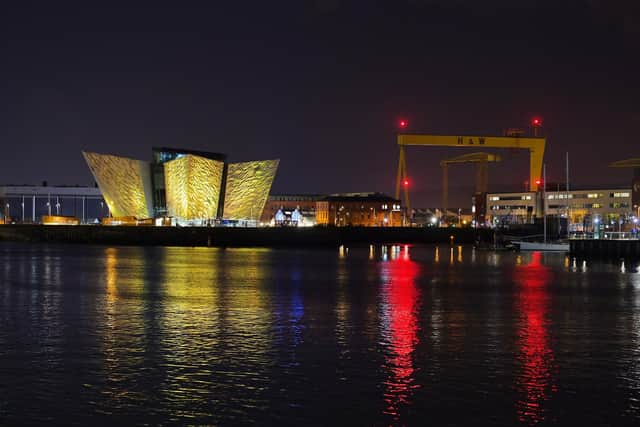 Views of Titanic Belfast and the H&W cranes are clearly visible. (Photo by Charles McQuillan/Getty Images)