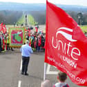 Unite the union workers' protest Stormont in March 2022. Photo: Arthur Allison/Pacemaker Press.