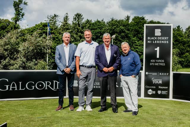 (L-R): Joel Taggart (BBC NI), Ryan Kartchner (Black Desert/Reef Capital), Phil Harrison (CEO Legends Tour), Ian Woosnam (Legends Tour Ambassador). (Photo: Dylan Kirkpatrick)